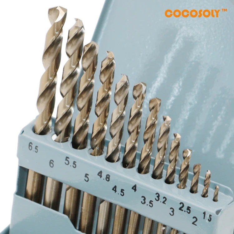 

Iron Box Package HSS-Co M35 Twist Drill Bit Spiral Drill Bit Good Use for Steel Stainless Steel 13Pcs/Set