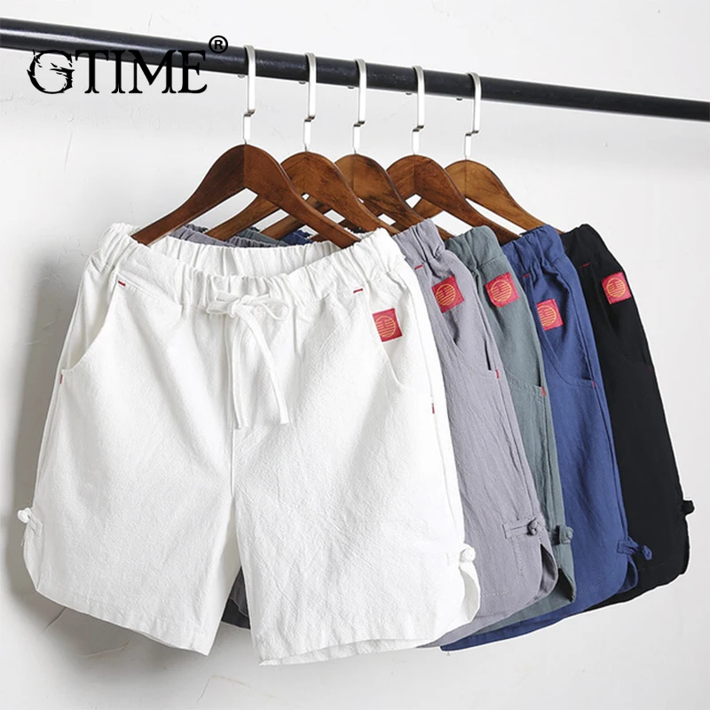 Dropshipping Gtime Summer Linen Five Points Shorts Elastic Waist Casual