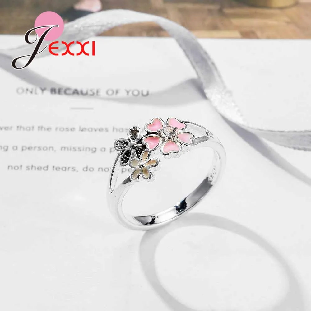 www. - Silver Color Poetic Daisy Cherry Blossom Finger Ring - JR1