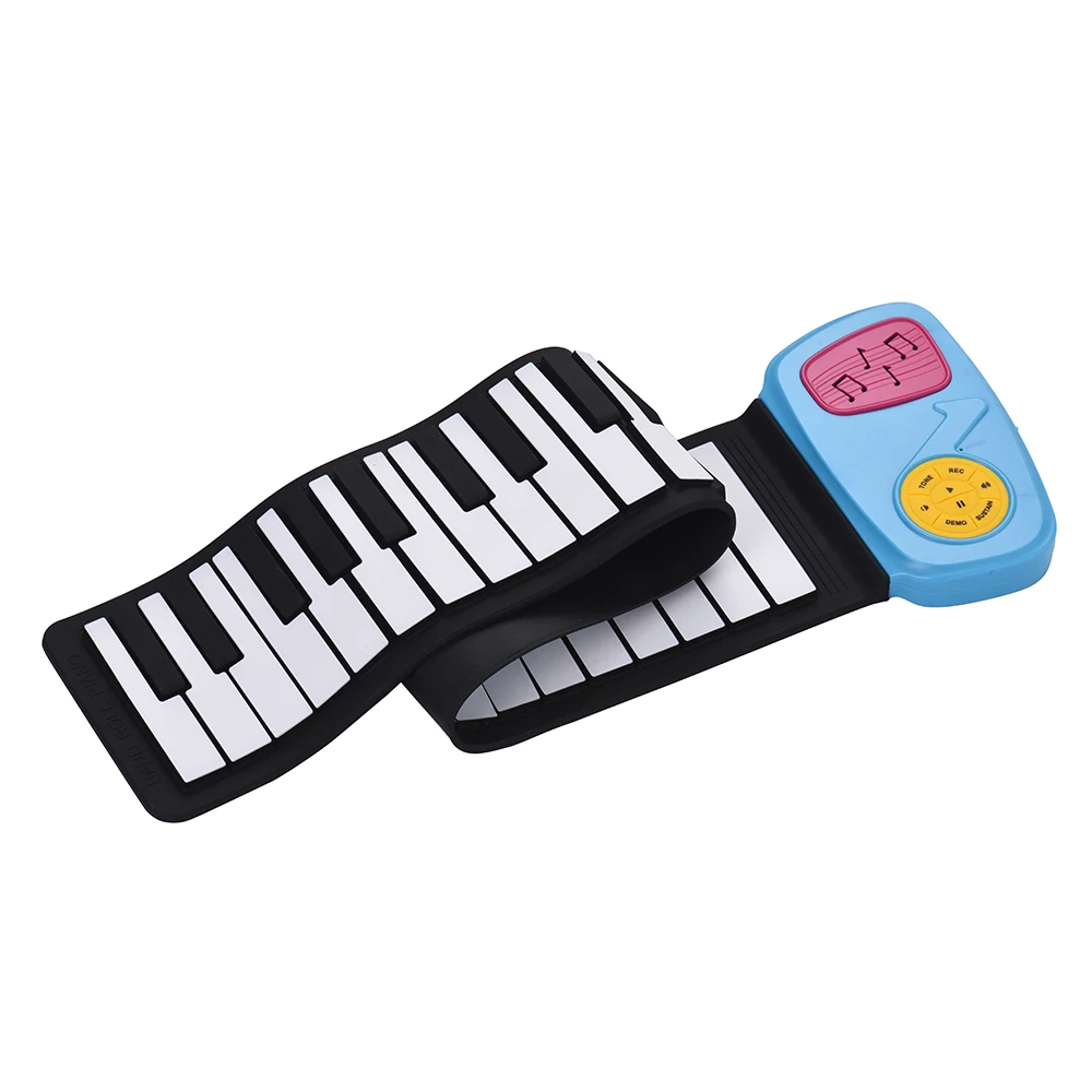 Portable 49-Key Silicon Electronic Keyboard Roll-Up Piano Built-in Speaker With Cartoon Sticker for Children Kids