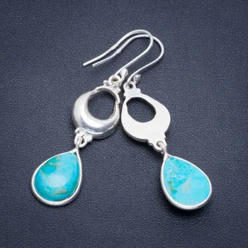 

Natural Turquoise Handmade Unique 925 Sterling Silver Earrings 2" A2292