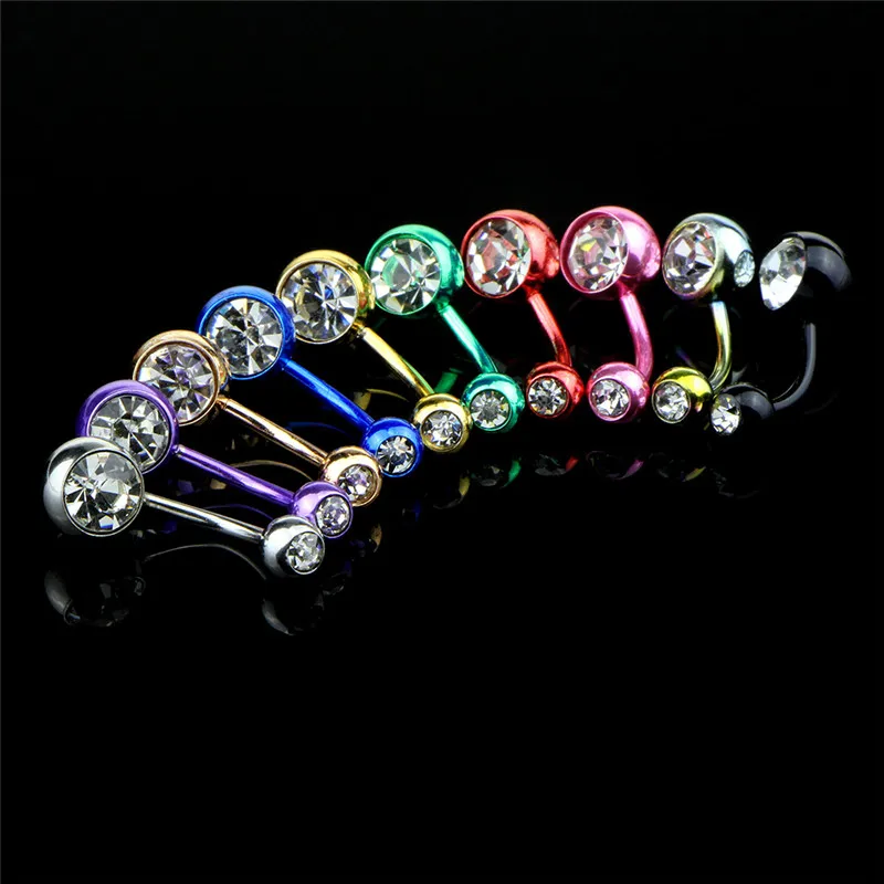 10 pcs/lot Crystal Rhinestone Belly Button Rings Navel Piercing Jewelry