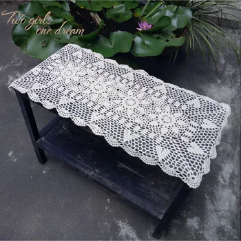

Two Girls One Dream Cotton Handmade Crochet Lace Table Runner White Beige Color Dresser Table Skirt Accessories Placemat