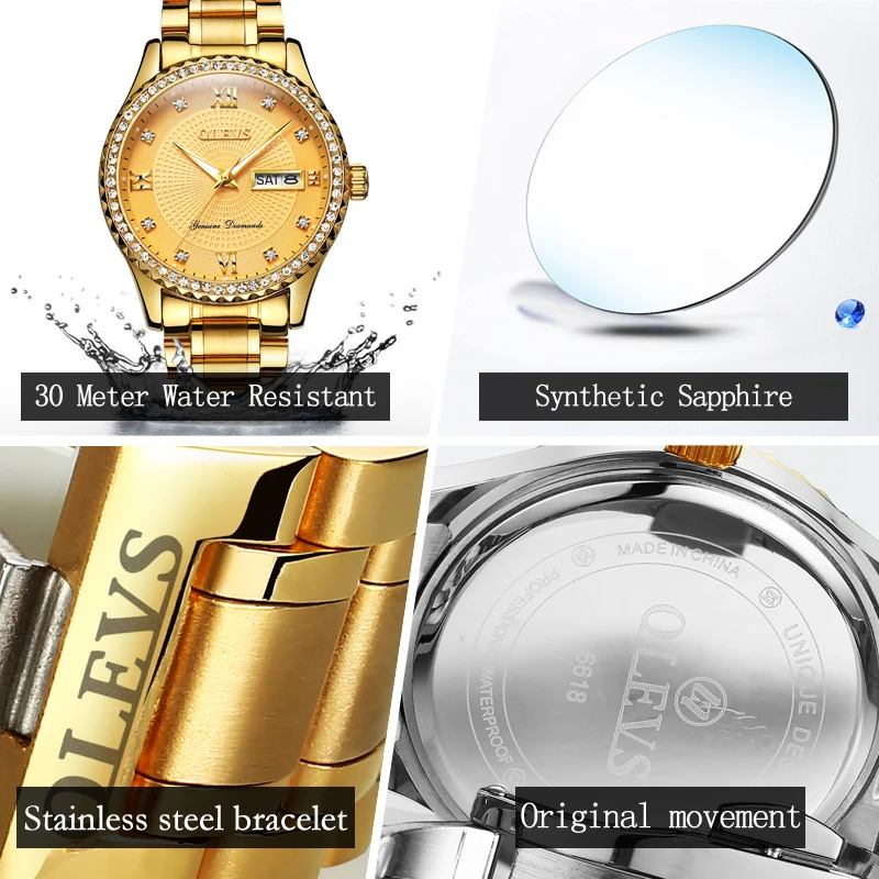 Мужские часы relojes mujer стальные полосы со стразами светящиеся золотые кварцевые