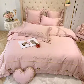 

Pink Molly Bedding Set Embroidery Bed Set Luxury egyptian cotton Bed Sheet Queen King size Duvet Cover Set Four or seven pieces