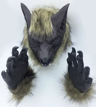 

1 Set Creepy Full Face Latex Wolf Mask and Wolf Claws Paws Theater Prank Prop Crazy Masks Halloween Horror Devil Mask Party Use