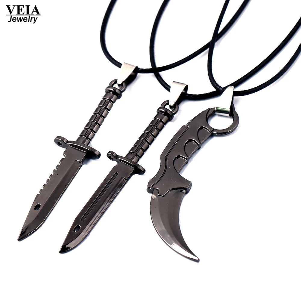 

VEIA joyas Punk Retro Stainless Steel Pendants Necklace CSGO Counter Strike Games Dagger Claw Knife Keychains Necklaces for Men