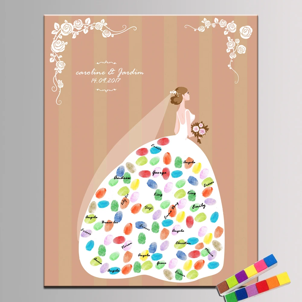 Canvas Painting Wedding Guest Book Bride Wedding Veil Fingerprint DIY