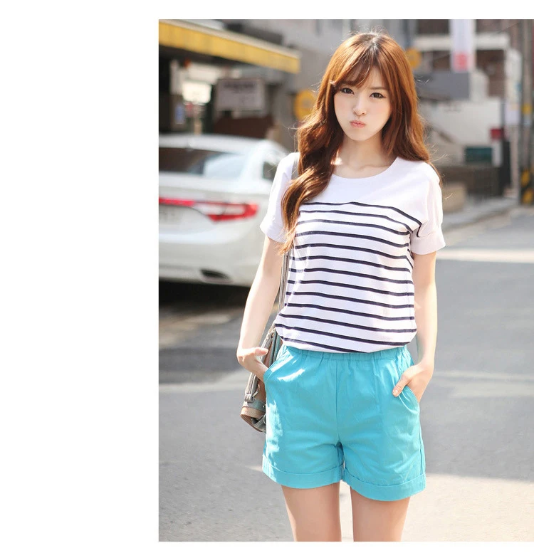 New Korean version of the shorts Ms. Summer Waist Loose Large fat MM Wide leg Large size Sports Casual Student Candy colors (16)