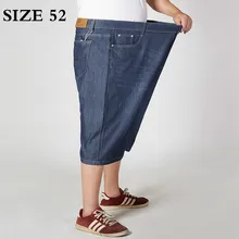 Очень большие размеры 30-52, летние тонкие мужские джинсовые шорты размера плюс, свободные прямые джинсовые шорты, размер d 52 50 48 46