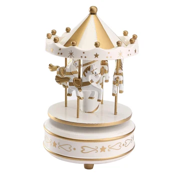 

Wind Up Wooden Horse Roundabout Carousel Musical Box Kid Birthday Christmas Gift Color:Glod