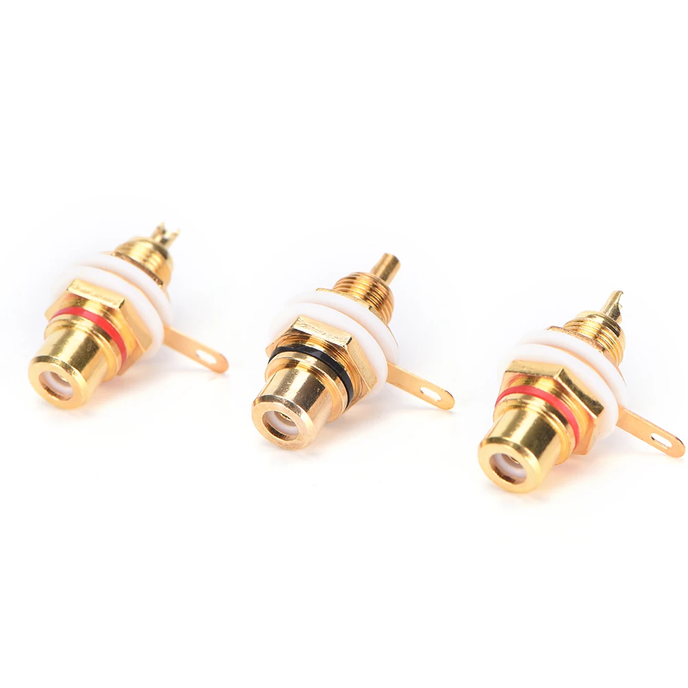 

HOT 10pcs/lot Gold Plated RCA Female Plug Jack Audio Socket Panel Mount Amplifier Chassis Phono Connector With Nut Solder Cup