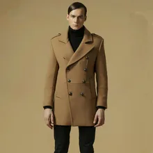High Quality Winter Jacket Man Pea Business Wool Coat Clothing Long Designer Double Breasted Men Coat M-3XL Black Gray A0398