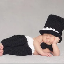Шапочка для новорожденных со штанами, комплекты для малышей, Детская вязаная шапочка, черные детские вязаные шапочки для фотографий новорожденных, Размер: 0-1 м, 3-4 м