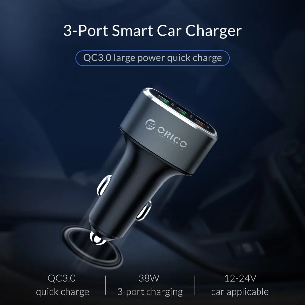 Автомобильное зарядное устройство ORICO 38 Вт 3 USB быстрое QC 0 для iPhone мобильный