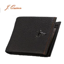 J. Quinn мужской кошелек из натуральной кожи, черные двойные короткие кошельки, известный бренд, повседневный кошелек из воловьей кожи с карманом на молнии