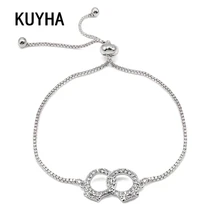 Кубический цирконий, Браслеты для Для женщин Серебряный/золотой с розовым оттенком/черный браслет Femme для невесты, для свадьбы, помолвки, регулируемый браслет