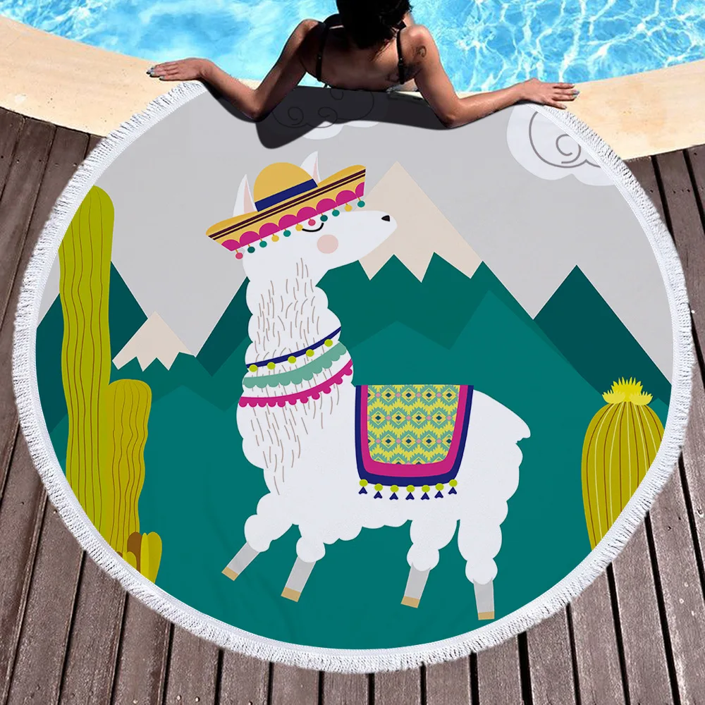 

Cute Sheep Printed Large Round Beach Towel for Adult Microfiber Summer Soft Bath Towel Yoga Mat 150cm Blanket Absorbent Tapestry