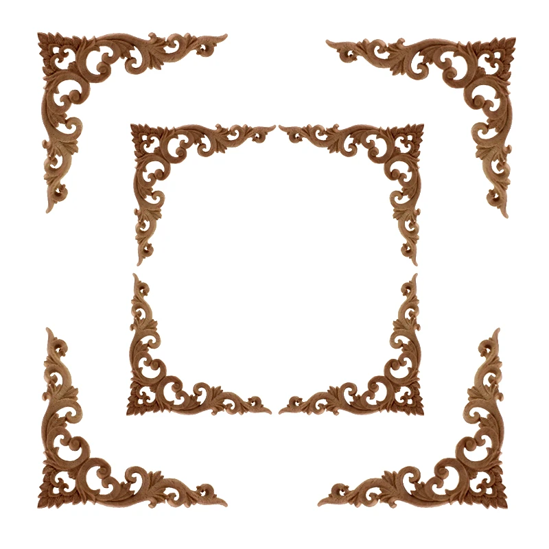 VZLX Simple Vintage Wood Carved Decal Corner Onlay Applique Frame