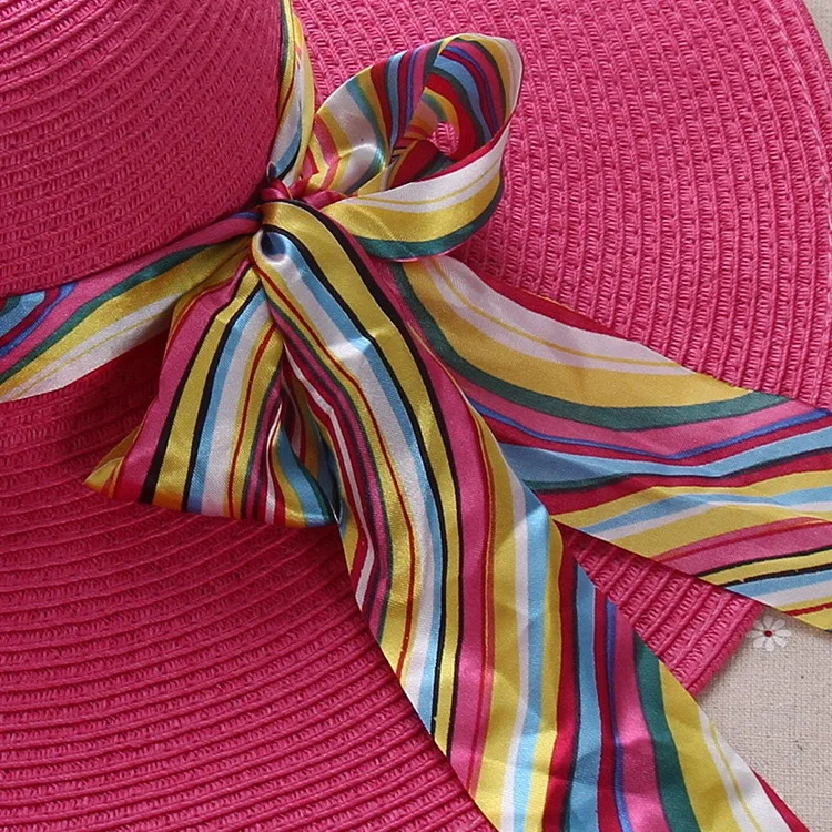 Шифоновая юбка-шарф с соломенной шляпой на дамском пляже с лентой на поясе с лентой с леопардовым рисунком цветов радуги