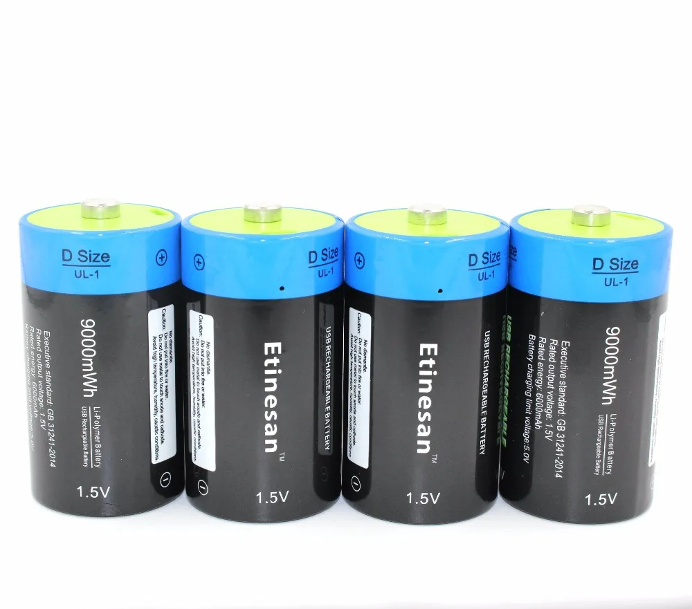 Brand New ! 4pcs/lot Etinesan 1.5v li polymer 9000mWh D size