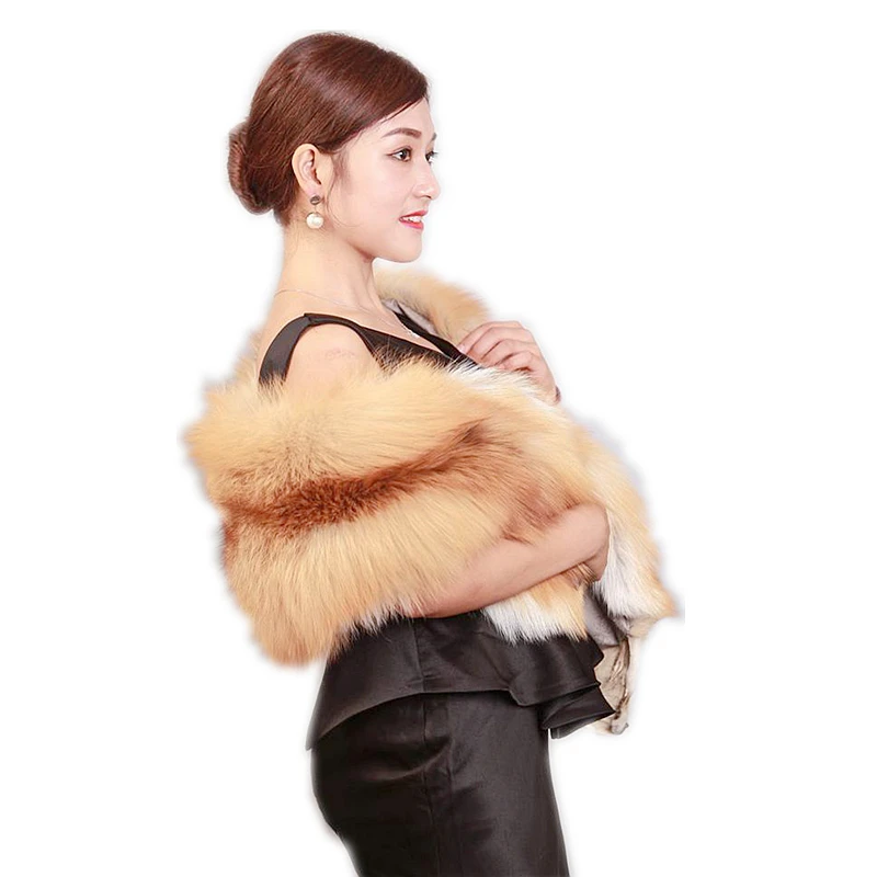Luxury Natural Silver Fox Fur Shawl Wrap - Genuine Real Fur Scarf Patchwork Stole for Winter Bridal Fashion image 4