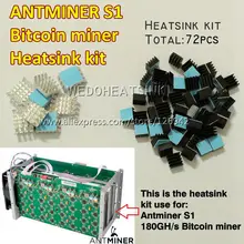Cooling kit(72pcs) For Bitcoin Miner Antminer ASIC 180GH/s DIY Aluminum Heatsink Cooler Reduce About 10degreeC, Free Ship