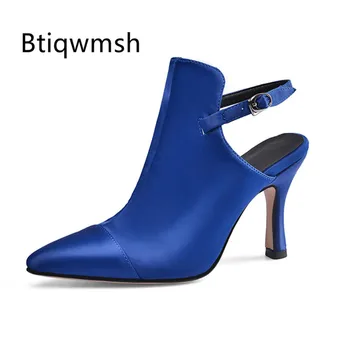 

2019 Sexy Gladiator Sandals Women Pointed Toe Pink Blue Black luxury Satin High Heel Shoes Woman Fashion Party Shoes