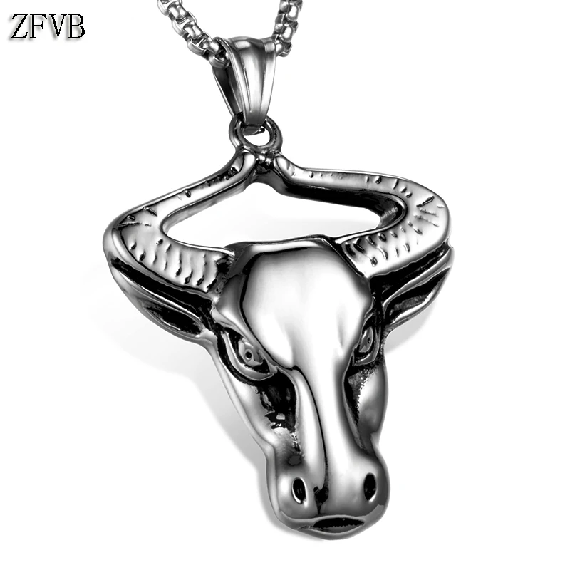 

ZFVB Vintage Bullhead Pendant Necklace Men 316L Stainless Steel Twelve constellations Taurus Pendants Mens Animal Jewelry Gift