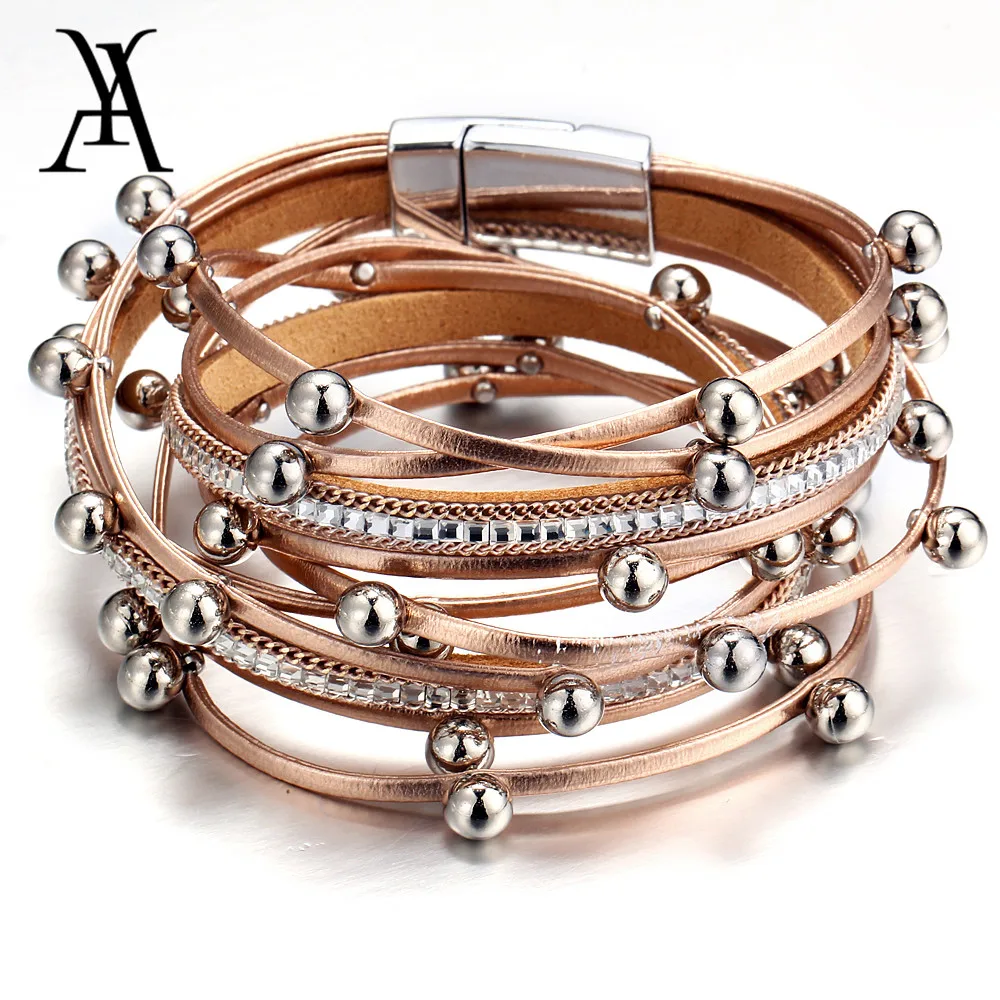 

AY Fashion Multiple Layers Beads Charm Bracelet For Women Vintage Leather Bracelets & Bangle Femme Party Jewelry Wholesale