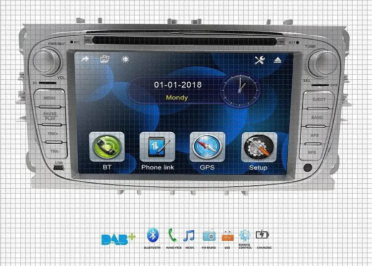 Автомобильный dvd-плеер 2 Din радио gps Navi для Ford Focus Mondeo Kuga C-MAX S-MAX Galaxy Аудио Стерео головное устройство мультимедиа 8G SD Карта BT - Цвет: silver