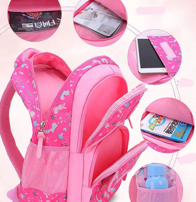 Детская мода печати девушки школьные сумки принцессы Детский рюкзак детей ортопедии школьный рюкзак Подростковая сумка из 4 цвета