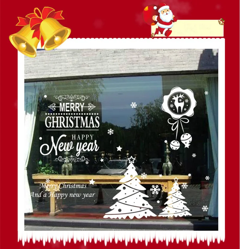 50x70cm 2019 Merry Christmas Decorations for Home New Year Shop Glass Window White Deers Bell Decorative Stickers Navidad Natal  (10)