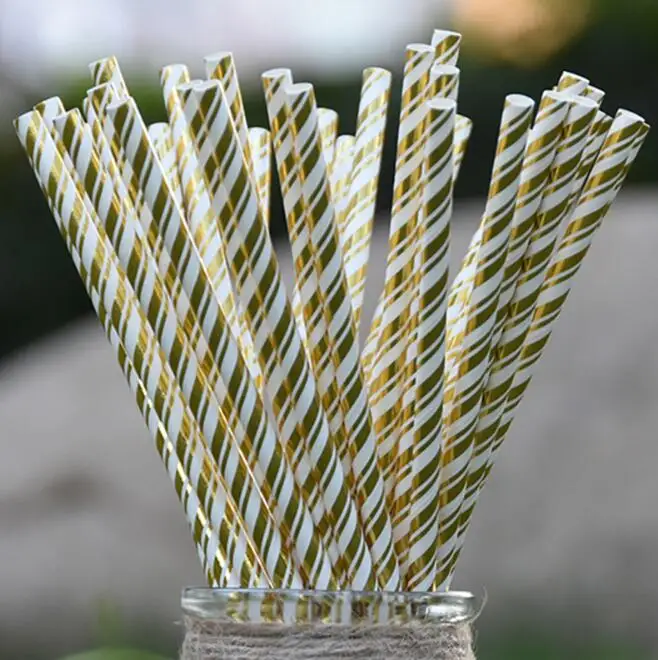 25Pcs Disposable Striped Color Bronzing Gold Silver Creative Wedding Supplies Birthday Event Party Decorating Beverage Paper Str