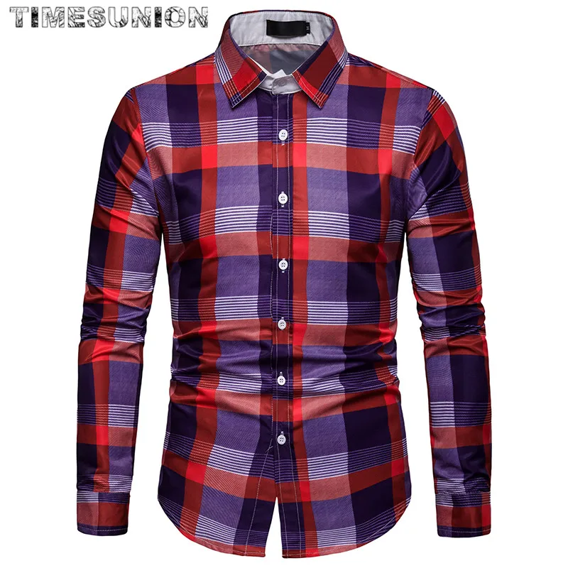 New 2019 Fashion Men Shirts High Quality Social Men's Plaid Dress Shirts Long Sleeve Formal Soft Business Casual Oxford Shirt