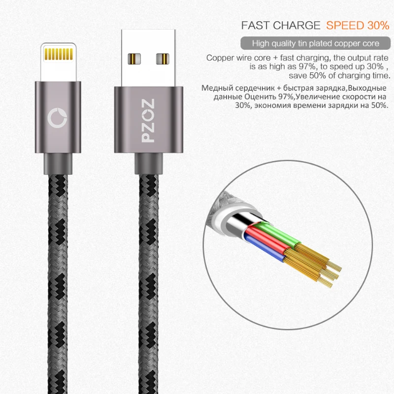 Pzoz البرق كابل usb كابل للكابلات شاحن mfi i6 سريع فون x 8 7 6 باد الهواء 6 ثانية زائد 5se فون 5 ثانية كابل الهاتف المحمول
