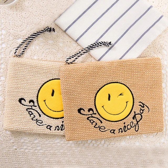 Women Summer Straw Weave Clutches Handbags Las Crossbody Knitting Women Summer Straw Weave Clutches Handbags Las Crossbody Knitting Smiley Bags Envelope Holidays Beach Bag Designer