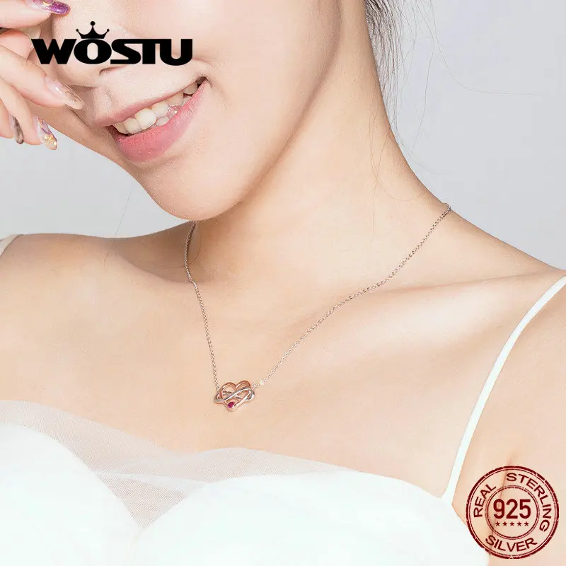 WOSTU 100% Настоящее 925 пробы Серебряное ожерелье Бесконечная любовь классическое