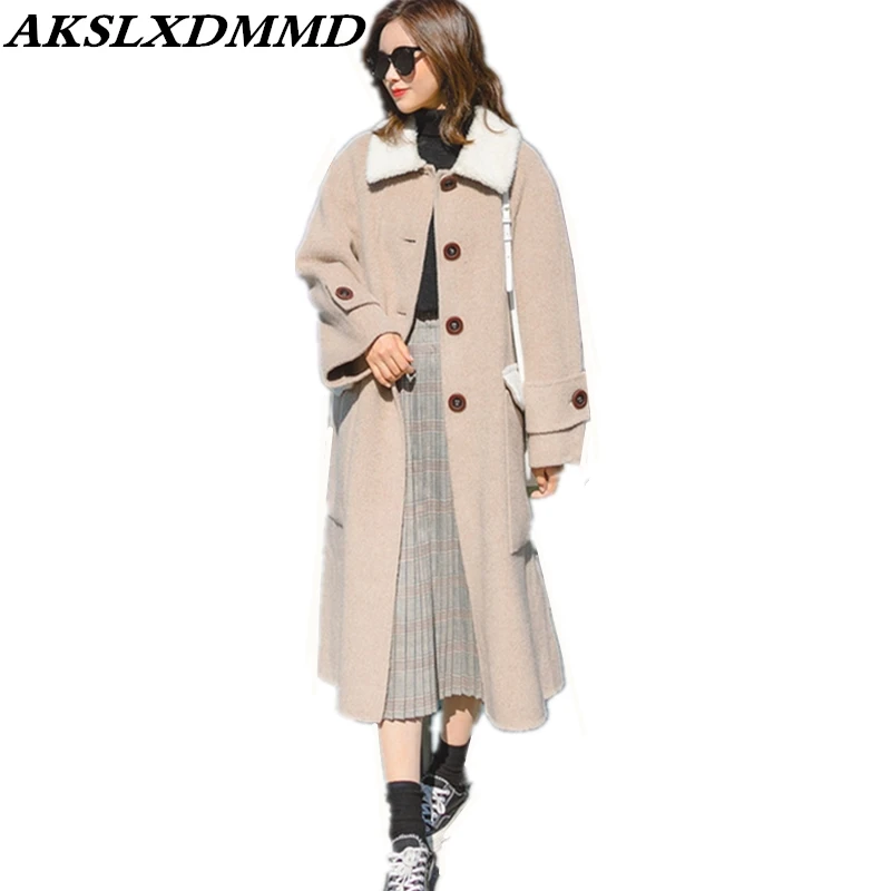 ##BUY 2019 New Autumn Winter Women Woolen Coat Warm Thicken Rabbit Fur Collar Large Size Long Coats Fashion Solid Wool Jacket CW193