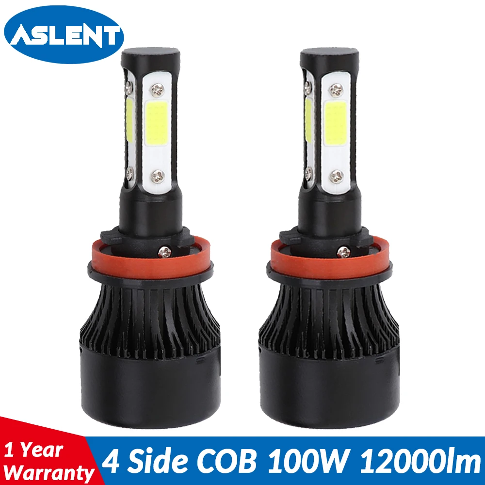ASLENT 4 стороны люмен COB 100W 12000lm светодиодный лампы H4 H7 H11 H13 HB3 9005 HB4 9006 9004 9007
