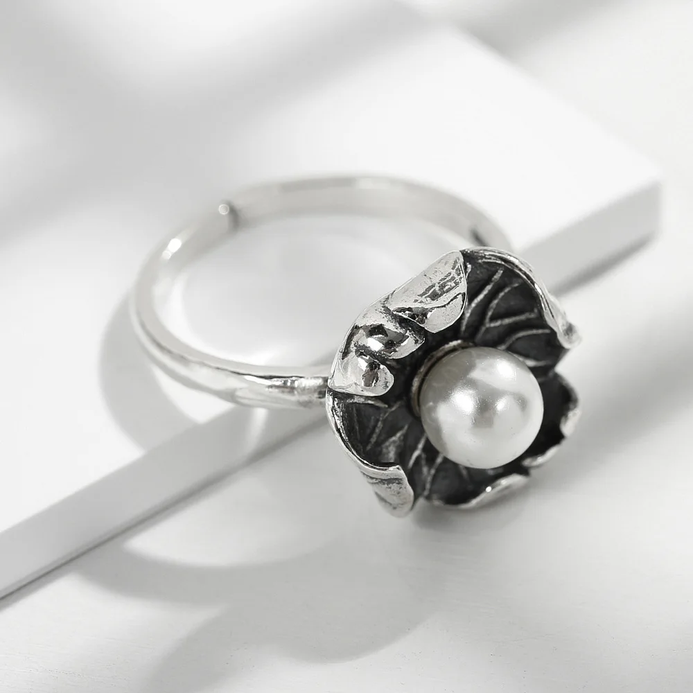 Жемчужный лотос китайский стиль Открытое кольцо Tai silver 100% Стерлинговое Серебро 925