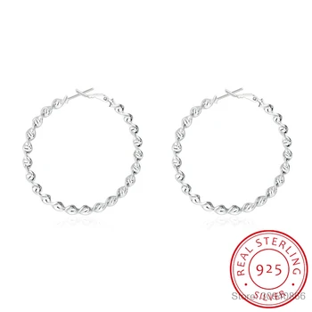 

925 Sterling Silver Hip Hop Round Earrings for Women Large Circle Twist Piercing Hoop Earring Dropship Suppliers