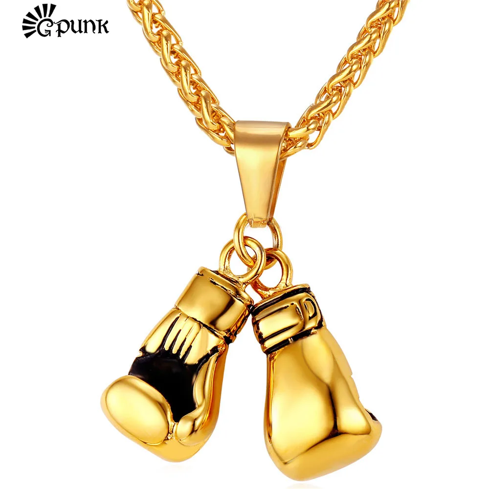Double Fist boxing gloves Necklace For Men Hiphop Style yellow Gold
