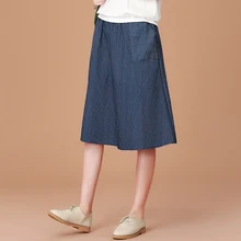 Летняя джинсовая юбка женский эластичный пояс Повседневное полосатые юбки Для женщин Винтаж осенние плиссированные юбки большого размера M-XL