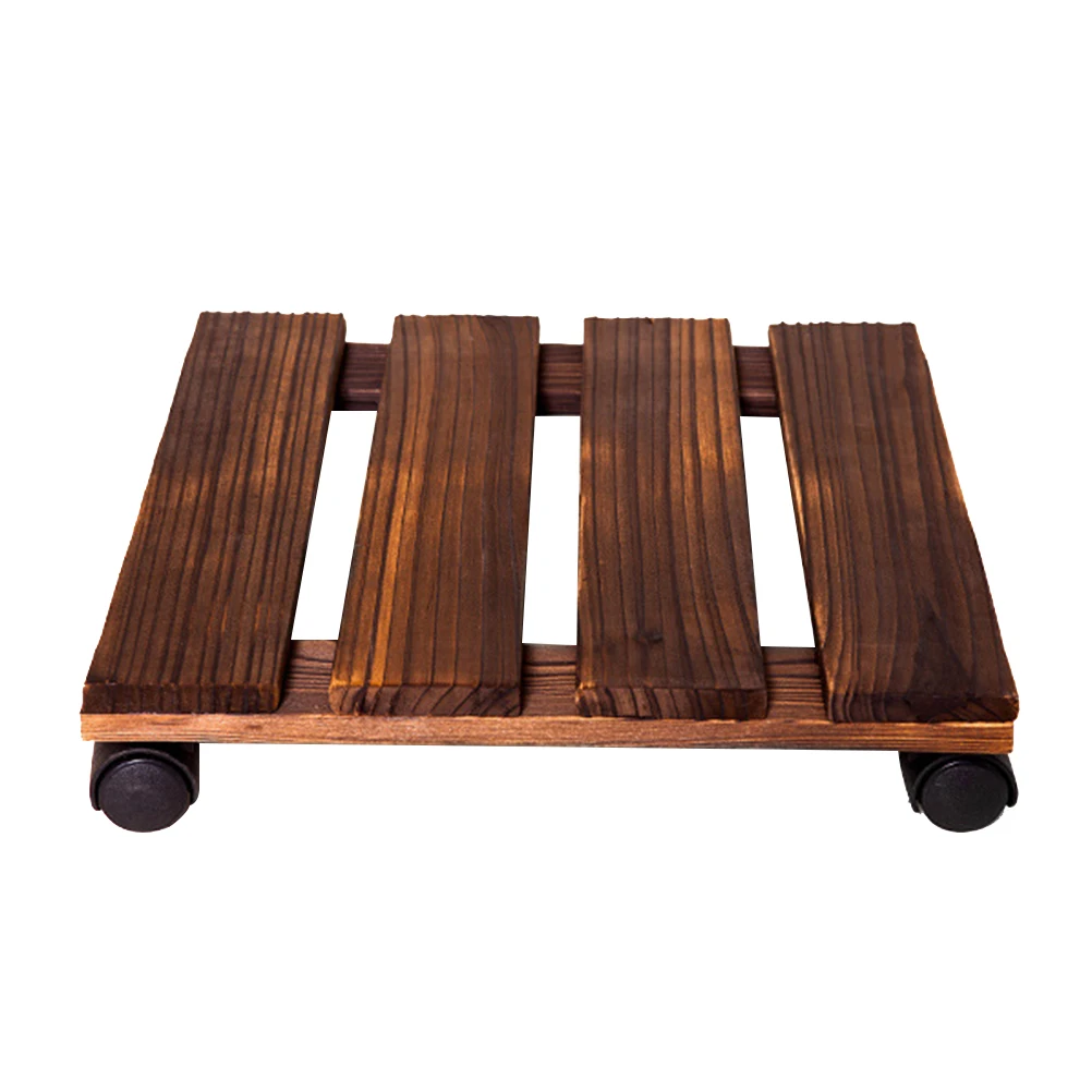 1Pc 25x25cm Slatted Square Rustic Movable Rolling Rotating Flower Pots