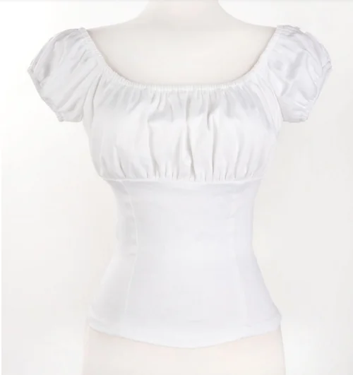 Шопинг онлайн американская винтажная женская блузка летняя сексуальная низкая спина белый ретро крестьянские топы хлопок белого размера плюс Ретро Топы