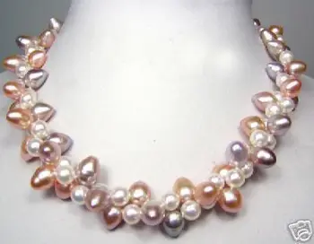 

( Necklace) lady's Beautiful women's jewelry Rare Huge 2rows white pink purple freshwater pearl twist necklace