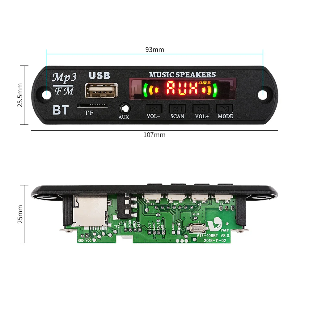 AIYIMA Bluetooth декодер 12 В декодирование MP3 плеер USB TF FM радио AUX DIY для музыки аудио колонки домашний усилитель звука