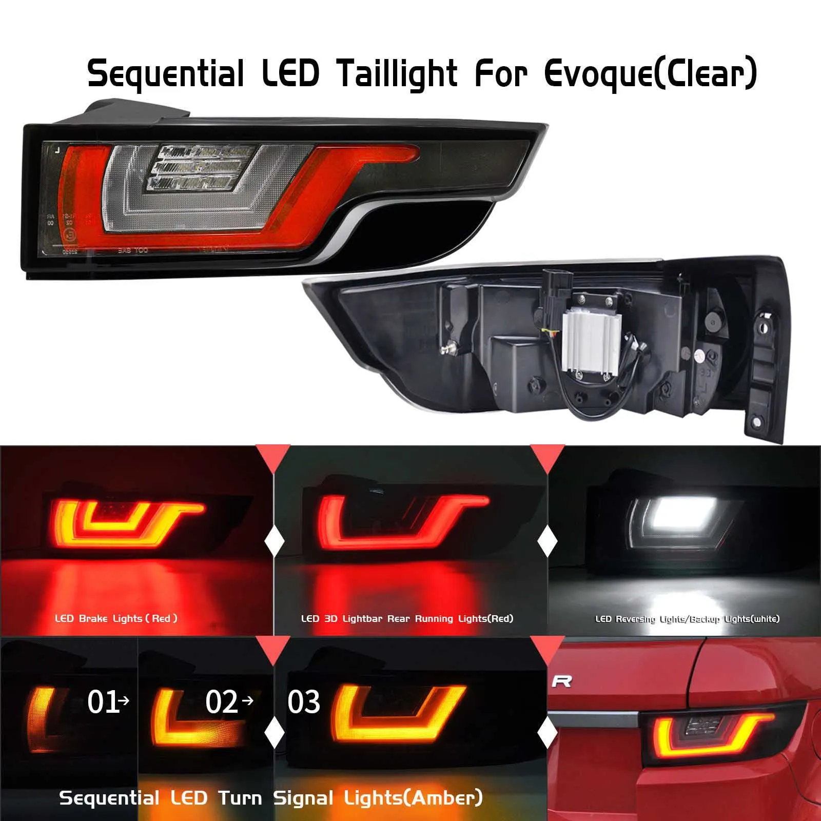 Обновленный Динамический светодиодный задний светильник для land Rover Rang Rover Evoque 2012-, функция: бег, тормоз, сигнал поворота, задний светильник - Испускаемый цвет: Clear lens