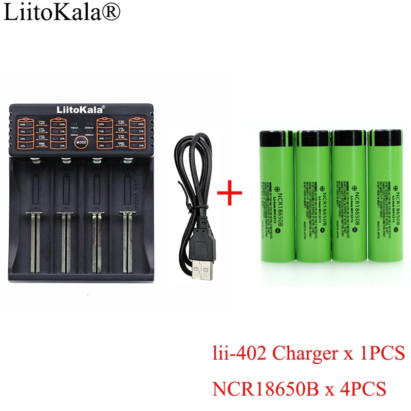 Зарядное устройство LiitoKala lii 402 1 2 в 3 7 18650 + 4 аккумулятора NCR18650B 3400 мАч